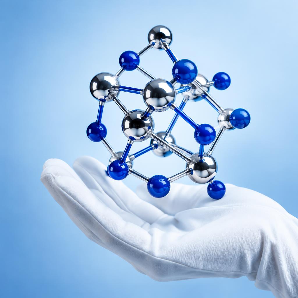 Molecular model resting on a gloved hand
